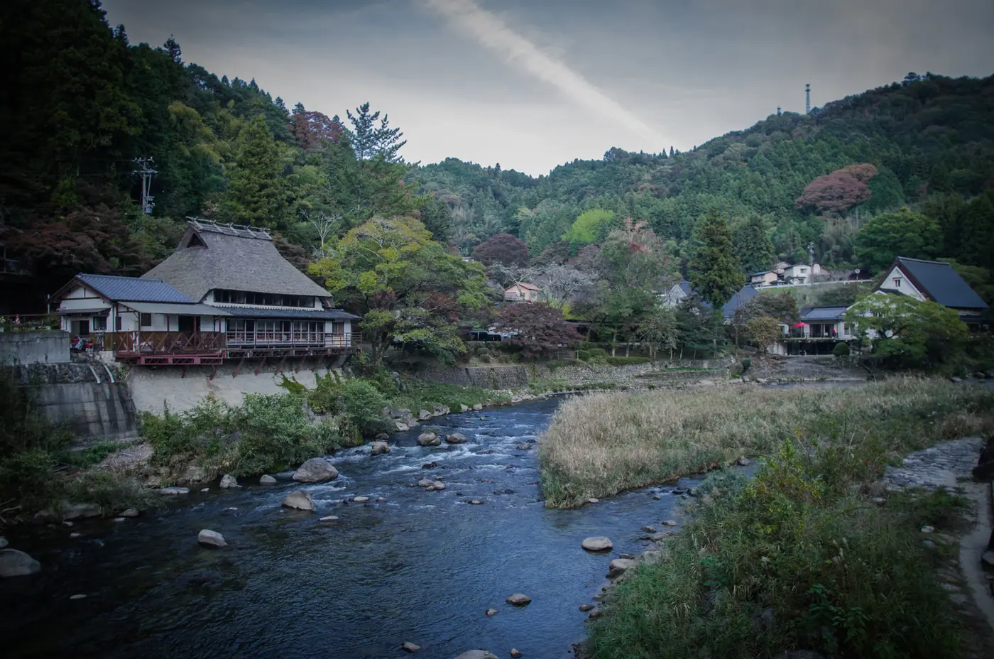 Traditional houses along the river upstream from the gorge