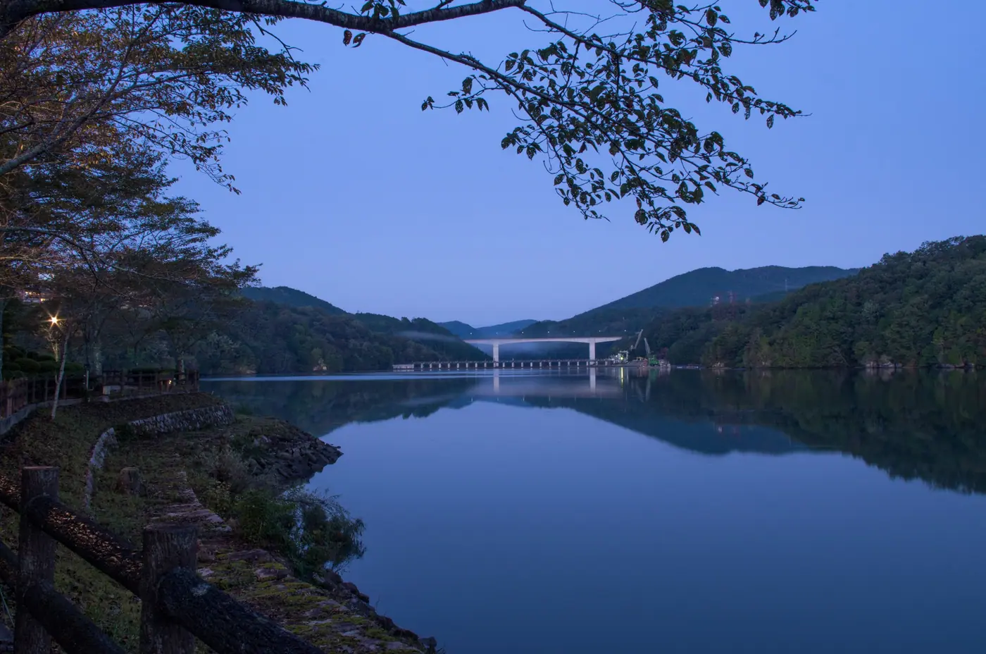 Blue-hour reflections on the lake at Enakyo
