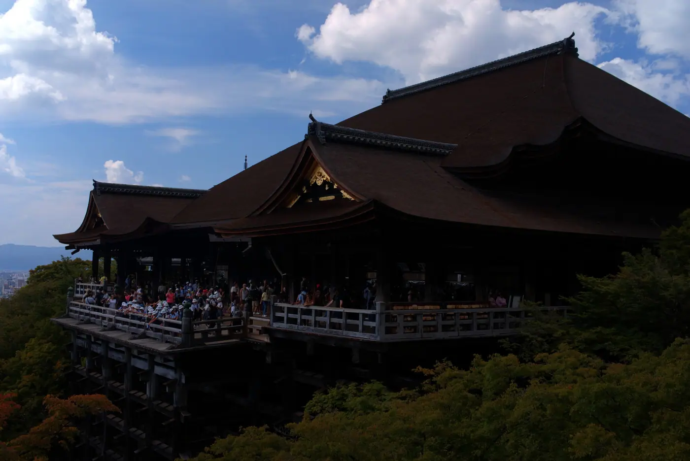 The main hall and its wooden stage at Kiyomizu-dera