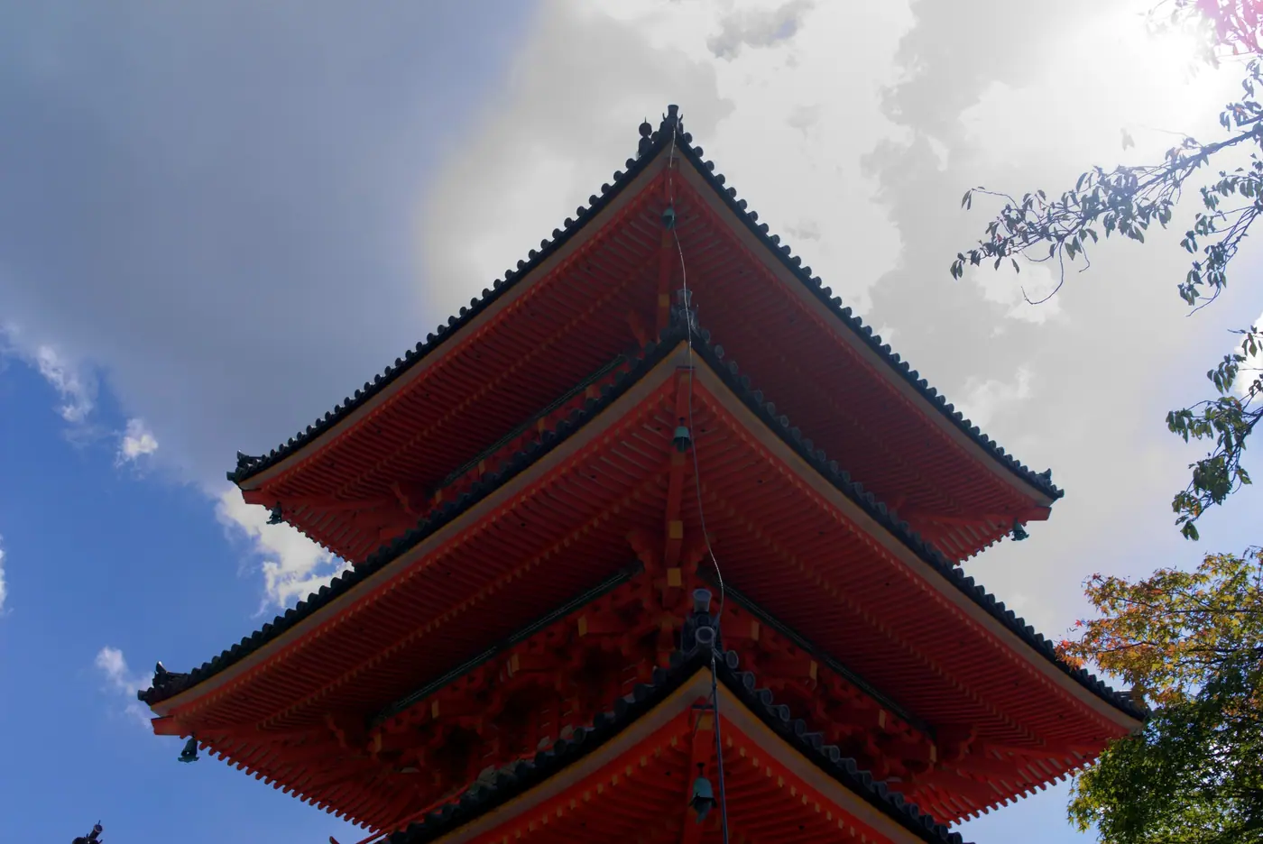 Looking up at the eaves of Kiyomizu-dera's three-story pagoda