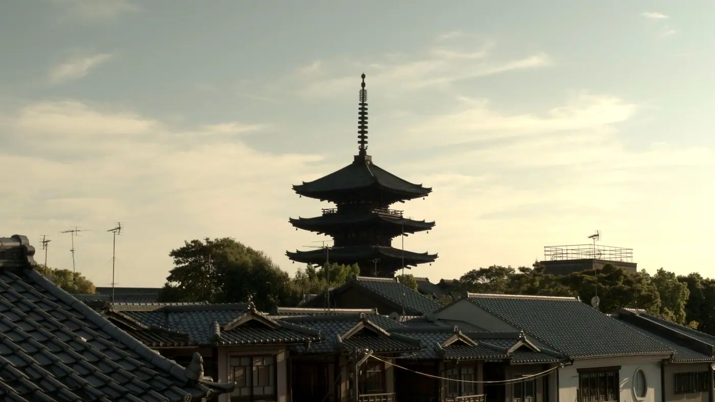 The pagoda in silhouette at dusk